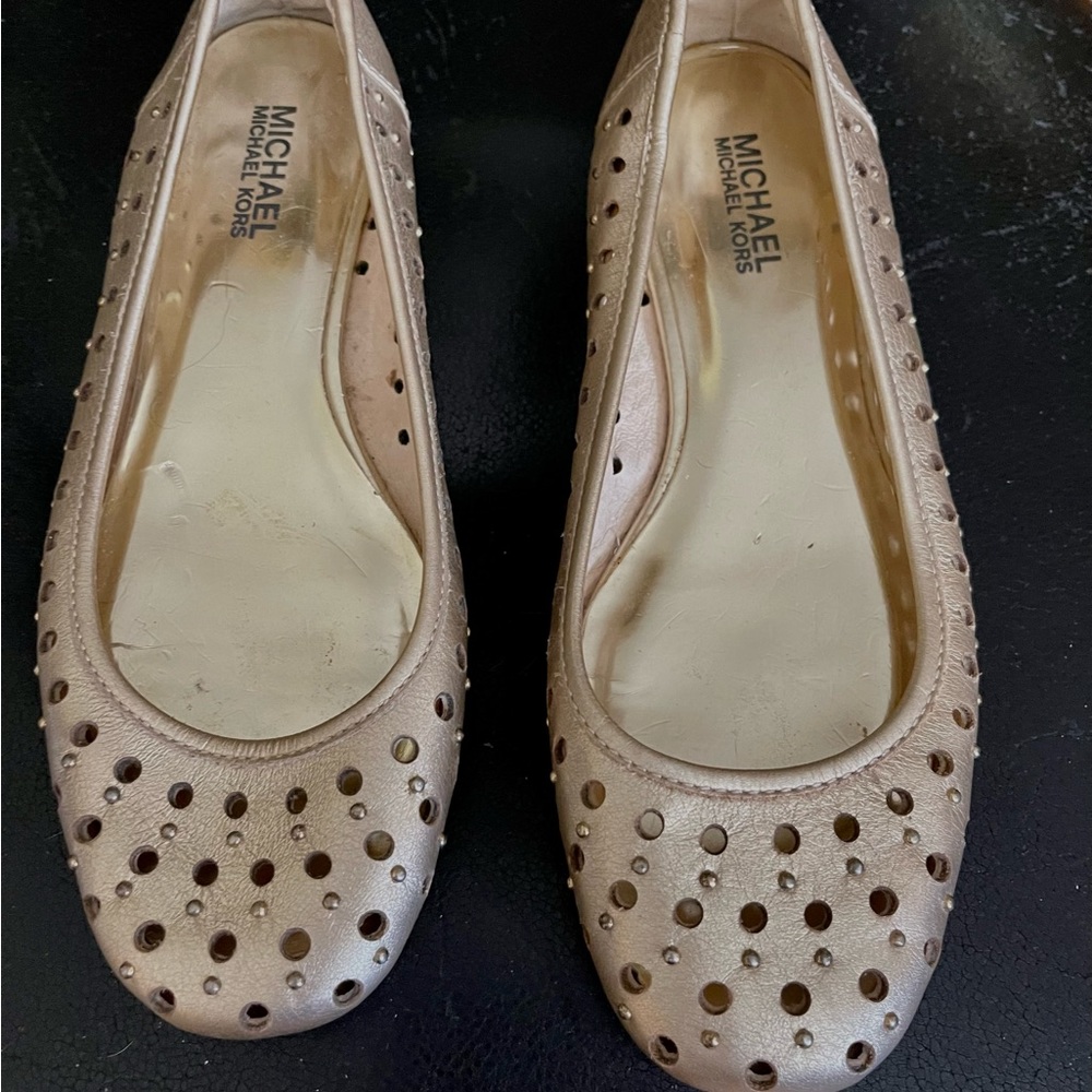 Michael Kors Ballet Flat gold perforated studded shoes size 8